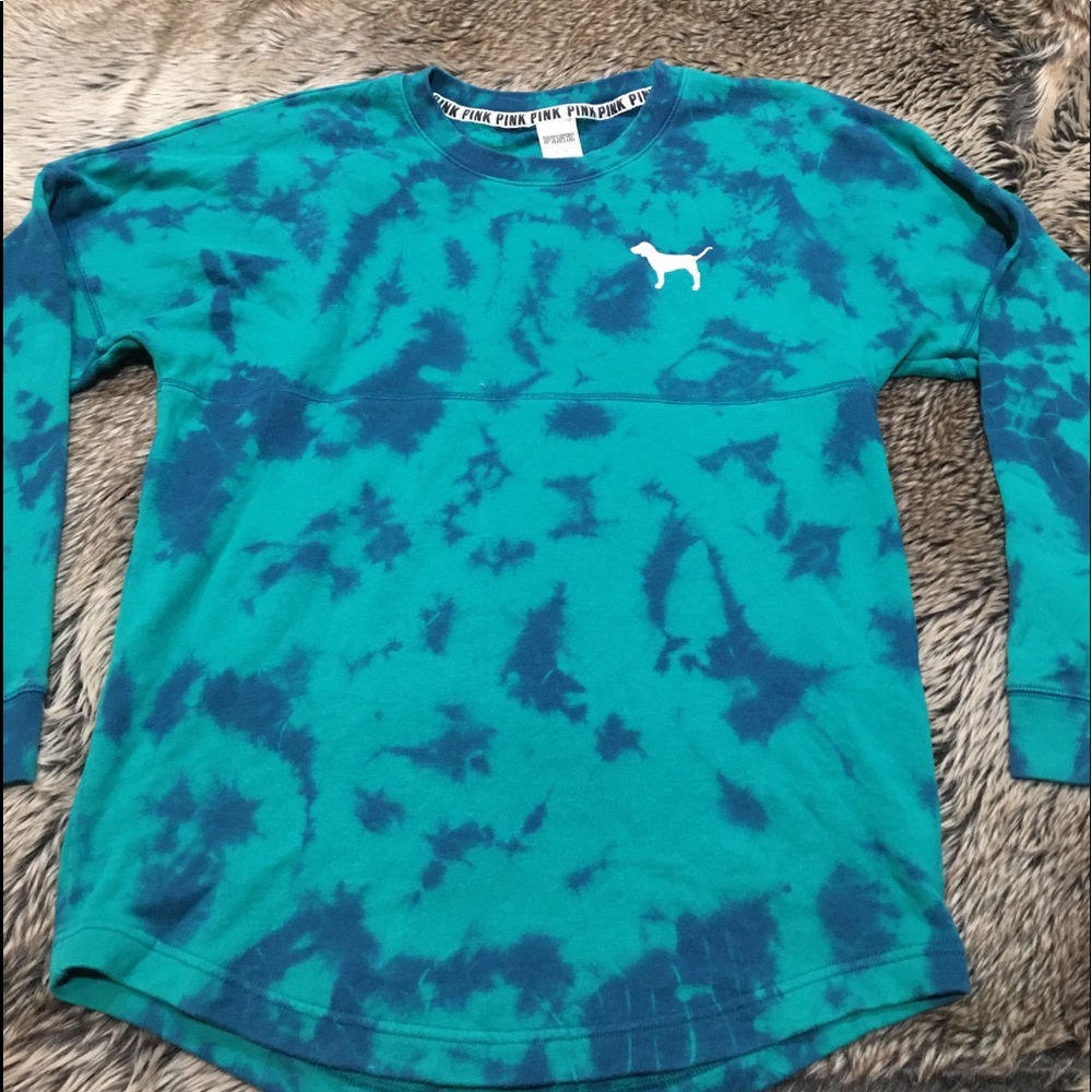 Pink Victoria’s Secret Tie-dye Green Long Sleeve Shirt Over Sized Size S